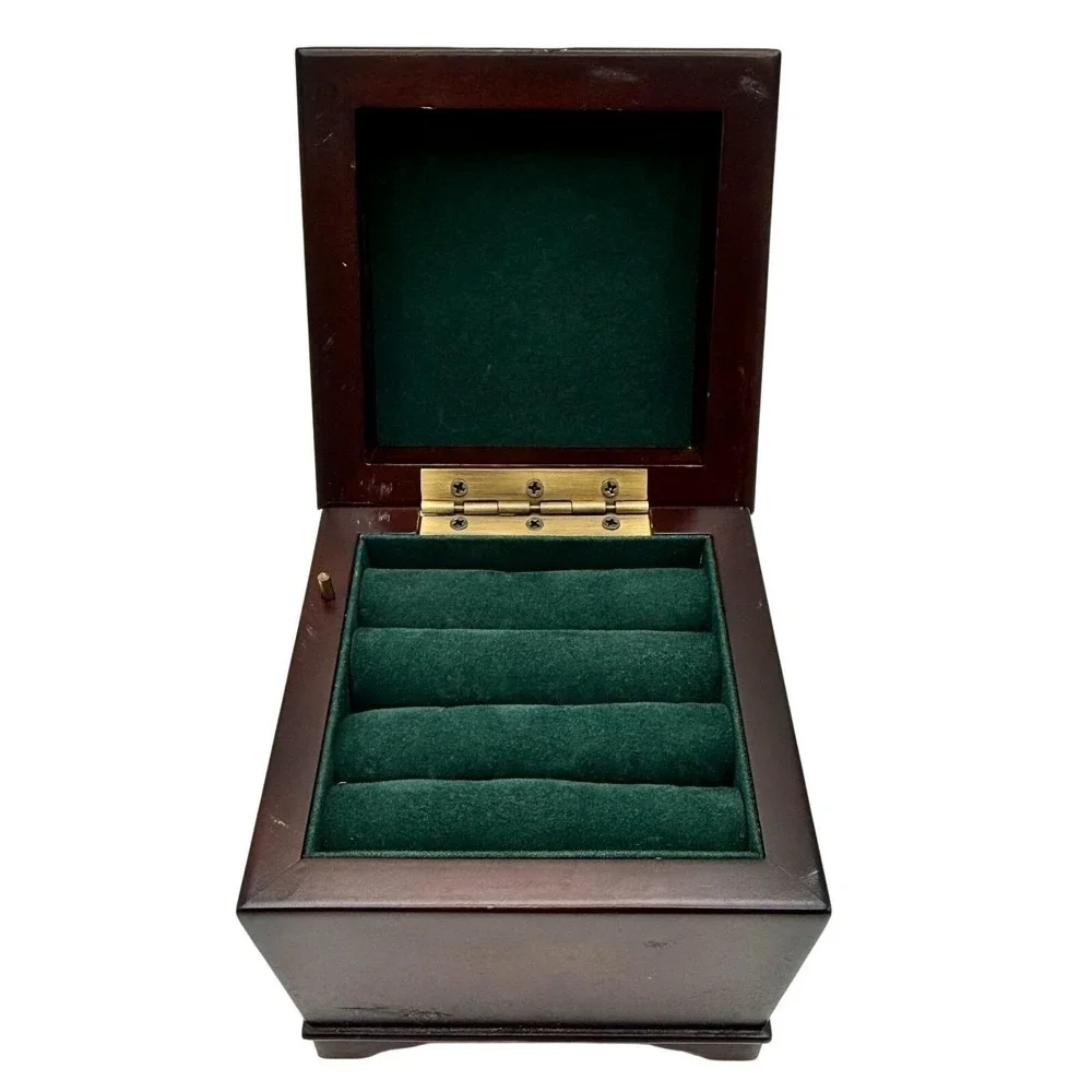 Vintage Bombay Company Music Jewelry Ring Box Wood Green Velvet ~ 5